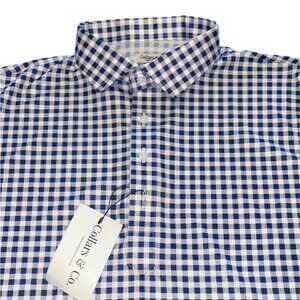 NWT Collars & Co Men's L Relaxed Dress Collar Polo Navy Purple Gingham Plaid
